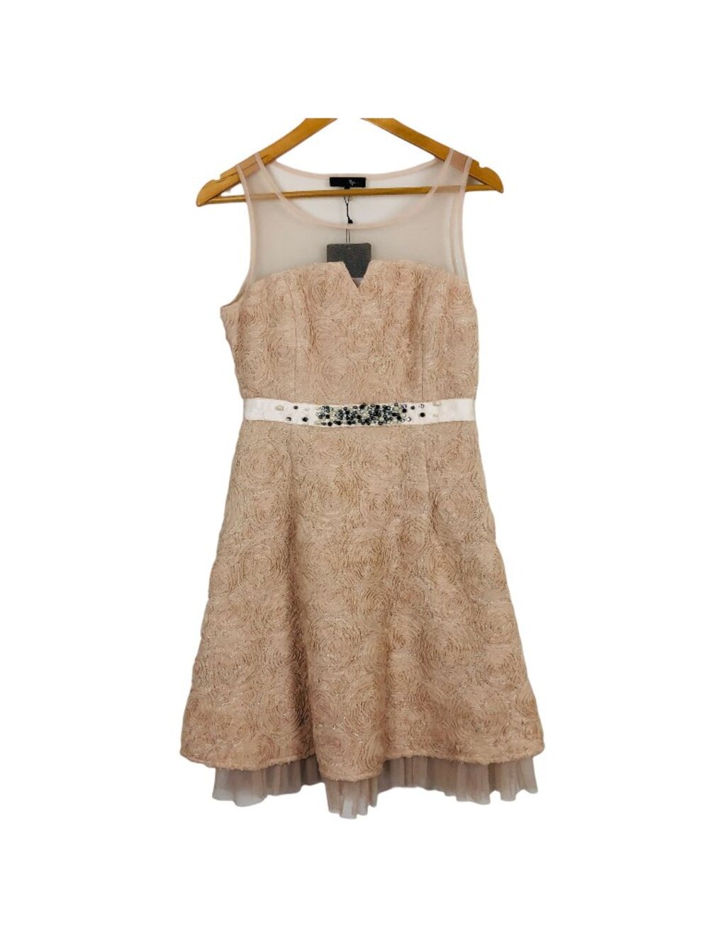 Ryu Women’s Mini Party Holiday Dress Medium Tulle Illusion Neckline Rosettes NWT